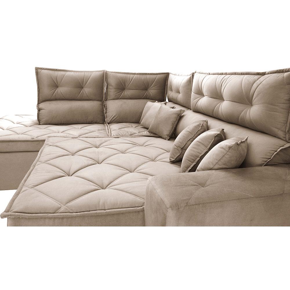 Sofá de Canto 2,60x2,36m Retrátil e Reclinável com Molas Cama inBox Platinum Esquerdo Suede Bege - 5