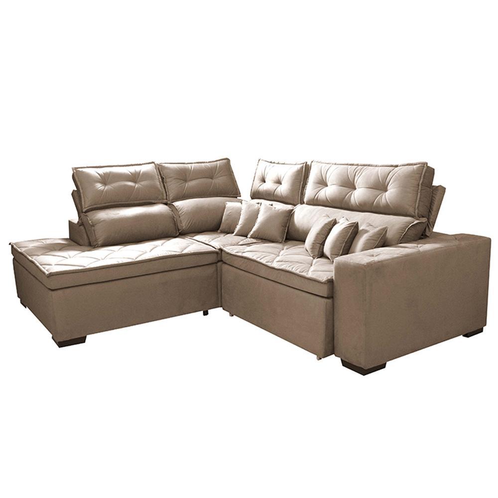 Sofá de Canto 2,60x2,36m Retrátil e Reclinável com Molas Cama inBox Platinum Esquerdo Suede Bege - 8
