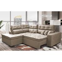 Sofá de Canto 2,60x2,36m Retrátil e Reclinável com Molas Cama inBox Platinum Esquerdo Suede Bege - 1