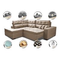 Sofá de Canto 2,60x2,36m Retrátil e Reclinável com Molas Cama inBox Platinum Esquerdo Suede Bege - 3