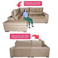 Sofá de Canto 2,60x2,36m Retrátil e Reclinável com Molas Cama inBox Platinum Esquerdo Suede Bege
