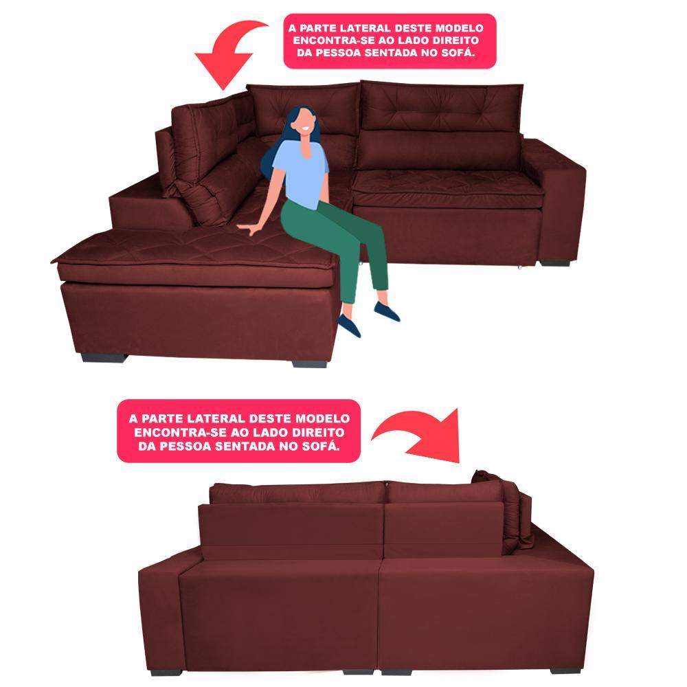 Sofá de Canto 2,60x2,36m Retrátil e Reclinável com Molas Cama inBox Platinum Esquerdo Suede Vinho - 4