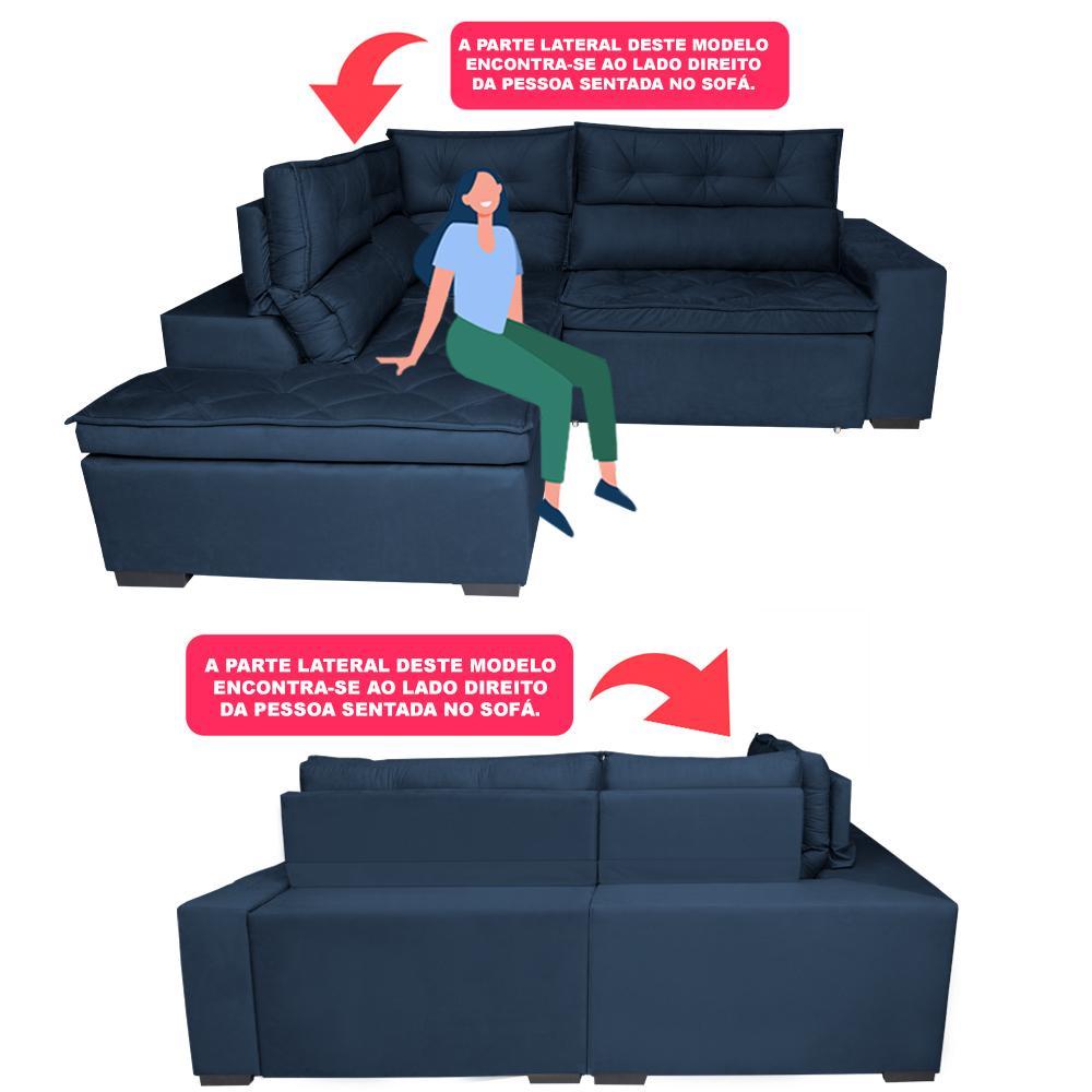 Sofá de Canto 2,60x2,36m Retrátil e Reclinável com Molas Cama inBox Platinum Esquerdo Suede Azul - 4