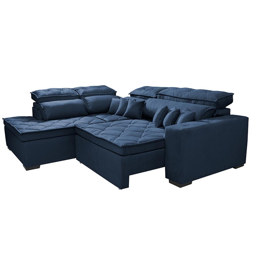 Sofá de Canto 2,60x2,36m Retrátil e Reclinável com Molas Cama inBox Platinum Esquerdo Suede Azul - 8