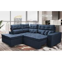 Sofá de Canto 2,60x2,36m Retrátil e Reclinável com Molas Cama inBox Platinum Esquerdo Suede Azul - 1