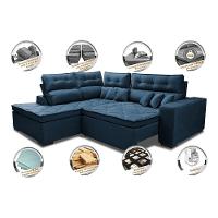 Sofá de Canto 2,60x2,36m Retrátil e Reclinável com Molas Cama inBox Platinum Esquerdo Suede Azul - 3