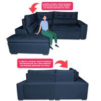 Sofá de Canto 2,60x2,36m Retrátil e Reclinável com Molas Cama inBox Platinum Esquerdo Suede Azul