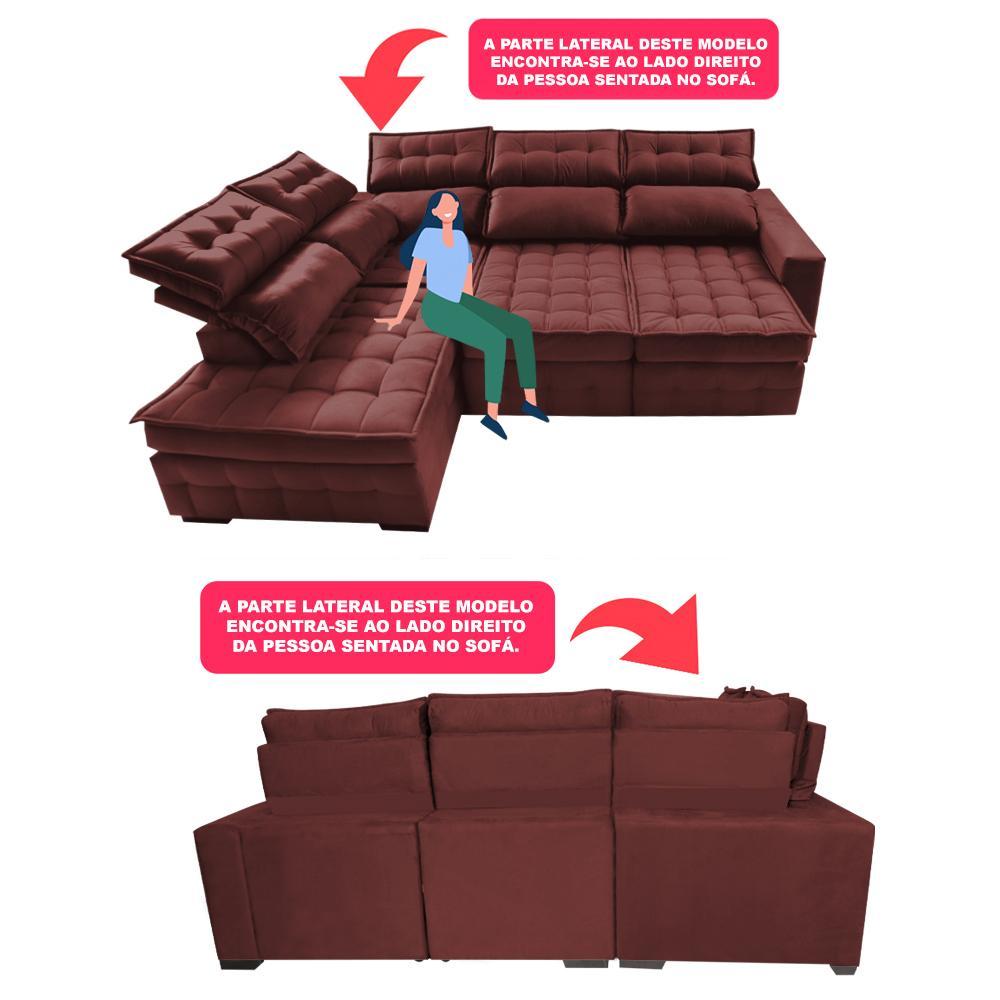 Sofá de Canto Esquerdo 2,65x2,30m Retrátil e Reclinável com Molas Ensacadas Cama inBox Nobre Vinho - 4