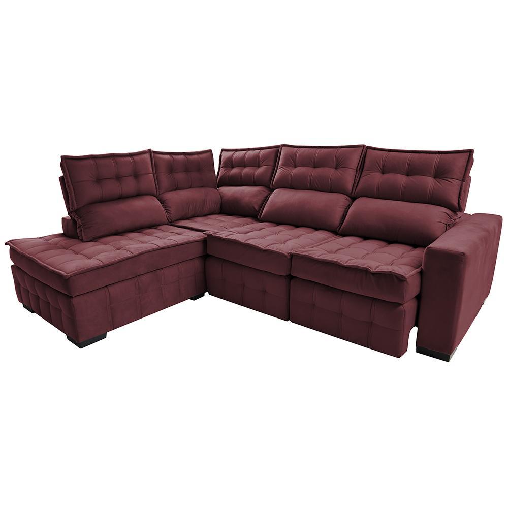 Sofá de Canto Esquerdo 2,65x2,30m Retrátil e Reclinável com Molas Ensacadas Cama inBox Nobre Vinho - 7