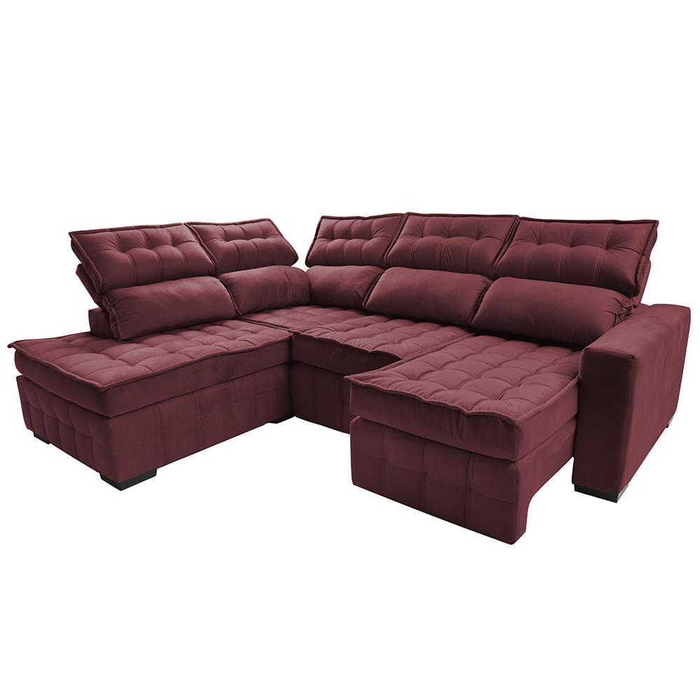 Sofá de Canto Esquerdo 2,65x2,30m Retrátil e Reclinável com Molas Ensacadas Cama inBox Nobre Vinho - 8