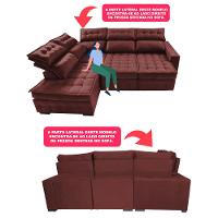 Sofá de Canto Esquerdo 2,65x2,30m Retrátil e Reclinável com Molas Ensacadas Cama inBox Nobre Vinho