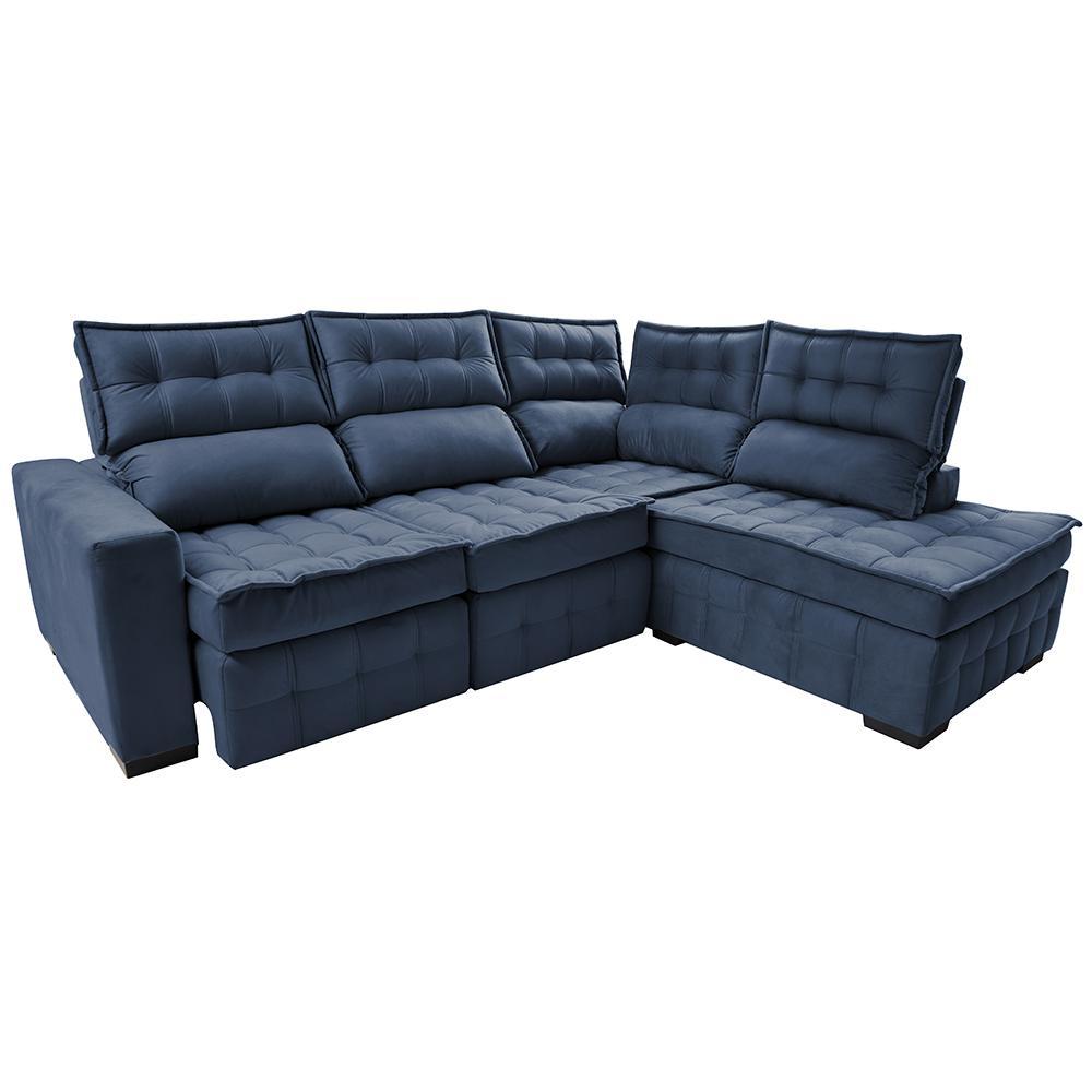 Sofá de Canto Direito 2,65x2,30m Retrátil e Reclinável com Molas Ensacadas Cama inBox Nobre Azul - 8