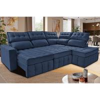 Sofá de Canto Direito 2,65x2,30m Retrátil e Reclinável com Molas Ensacadas Cama inBox Nobre Azul - 1