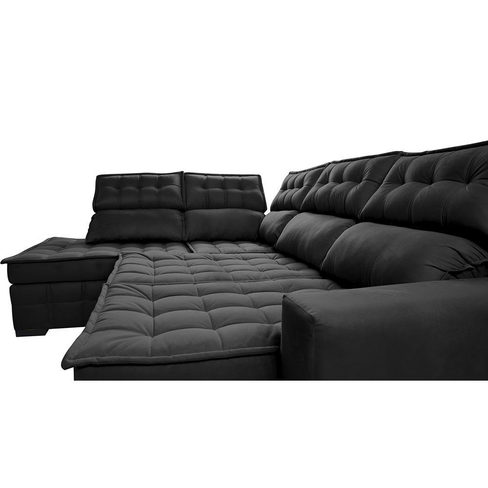 Sofá de Canto Esquerdo 2,65x2,30m Retrátil e Reclinável com Molas Ensacadas Cama inBox Nobre Preto - 1