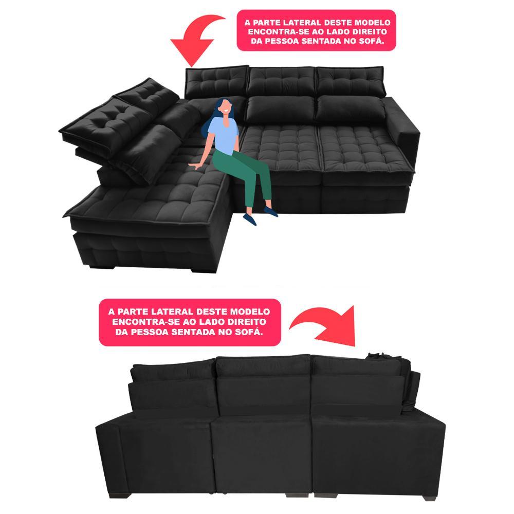 Sofá de Canto Esquerdo 2,65x2,30m Retrátil e Reclinável com Molas Ensacadas Cama inBox Nobre Preto - 4