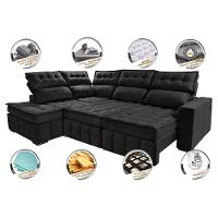 Sofá de Canto Esquerdo 2,65x2,30m Retrátil e Reclinável com Molas Ensacadas Cama inBox Nobre Preto - 5