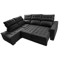 Sofá de Canto Esquerdo 2,65x2,30m Retrátil e Reclinável com Molas Ensacadas Cama inBox Nobre Preto - 6