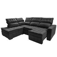 Sofá de Canto Esquerdo 2,65x2,30m Retrátil e Reclinável com Molas Ensacadas Cama inBox Nobre Preto - 8