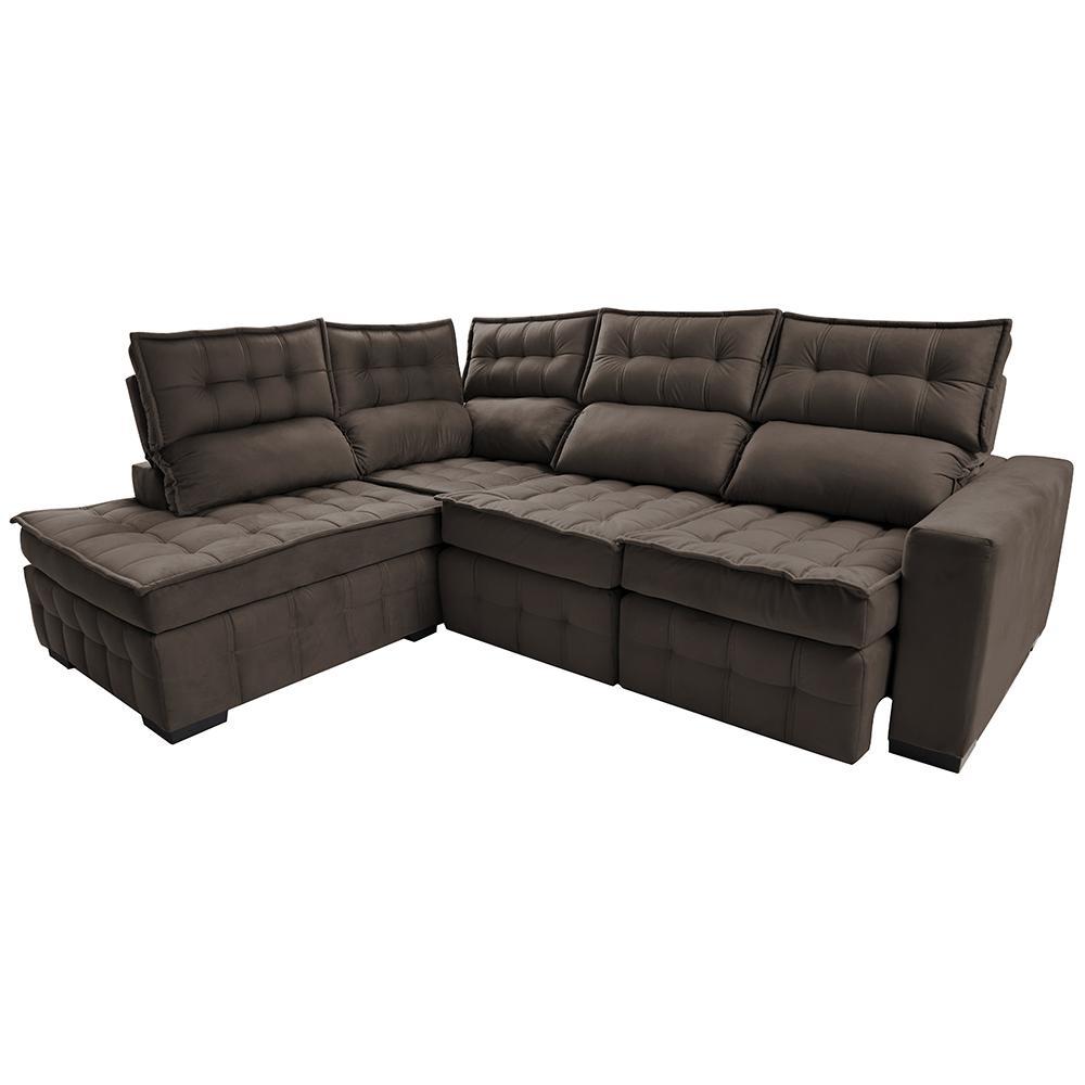 Sofá de Canto Esquerdo 2,65x2,30m Retrátil e Reclinável com Molas Ensacadas Cama inBox Nobre Café - 7