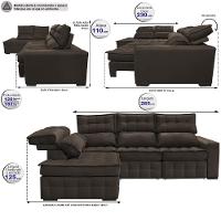 Sofá de Canto Esquerdo 2,65x2,30m Retrátil e Reclinável com Molas Ensacadas Cama inBox Nobre Café - 2