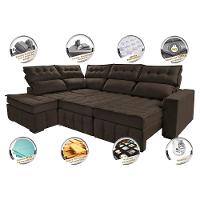 Sofá de Canto Esquerdo 2,65x2,30m Retrátil e Reclinável com Molas Ensacadas Cama inBox Nobre Café - 3