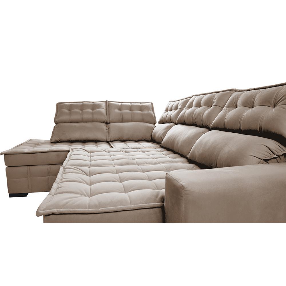 Sofá de Canto Esquerdo 2,65x2,30m Retrátil e Reclinável com Molas Ensacadas Cama inBox Nobre Bege - 1