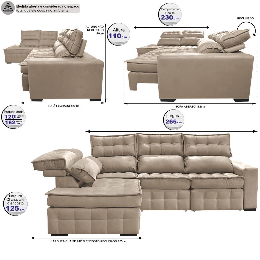 Sofá de Canto Esquerdo 2,65x2,30m Retrátil e Reclinável com Molas Ensacadas Cama inBox Nobre Bege - 3