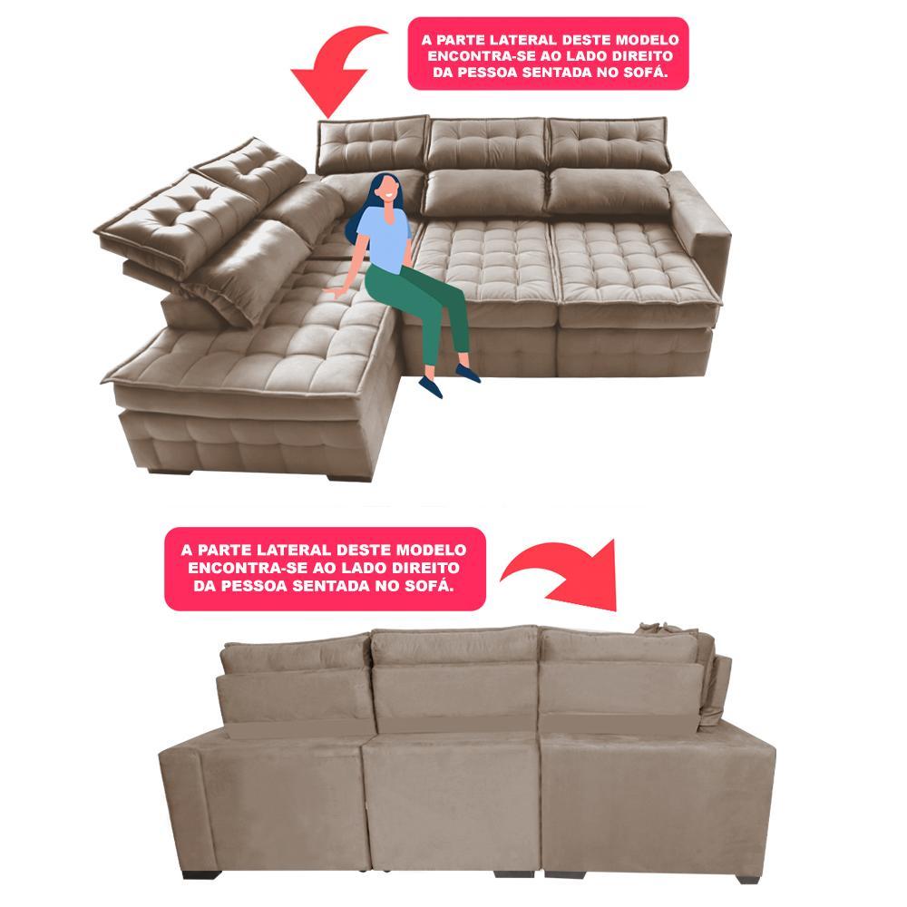 Sofá de Canto Esquerdo 2,65x2,30m Retrátil e Reclinável com Molas Ensacadas Cama inBox Nobre Bege - 4