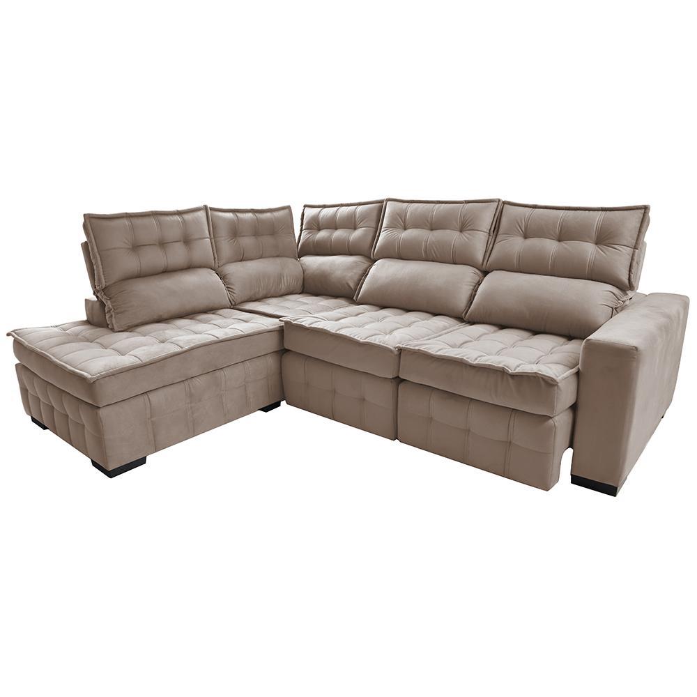 Sofá de Canto Esquerdo 2,65x2,30m Retrátil e Reclinável com Molas Ensacadas Cama inBox Nobre Bege - 7