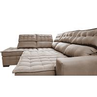 Sofá de Canto Esquerdo 2,65x2,30m Retrátil e Reclinável com Molas Ensacadas Cama inBox Nobre Bege - 1