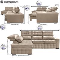 Sofá de Canto Esquerdo 2,65x2,30m Retrátil e Reclinável com Molas Ensacadas Cama inBox Nobre Bege - 3