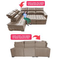 Sofá de Canto Esquerdo 2,65x2,30m Retrátil e Reclinável com Molas Ensacadas Cama inBox Nobre Bege