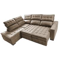 Sofá de Canto Esquerdo 2,65x2,30m Retrátil e Reclinável com Molas Ensacadas Cama inBox Nobre Bege - 6