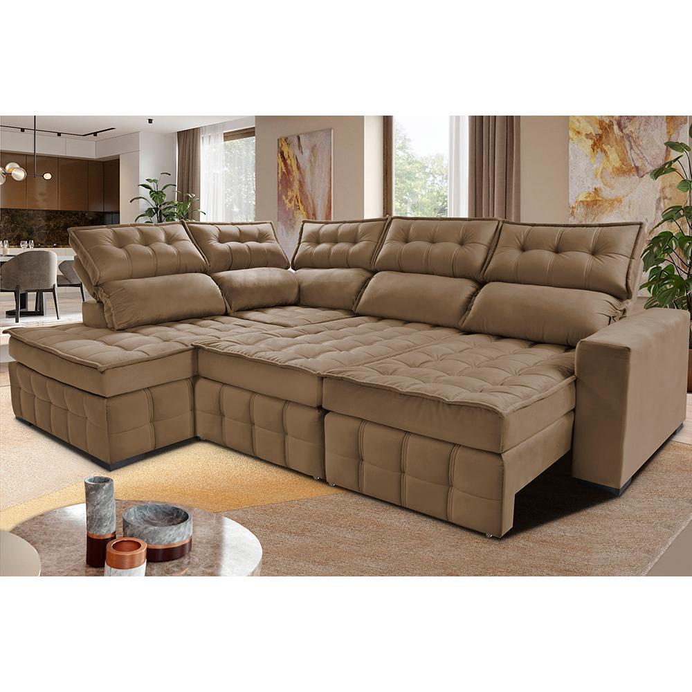 Sofá de Canto Esquerdo 2,65x2,30m Retrátil e Reclinável com Molas Ensacadas Cama inBox Nobre Castor - 2