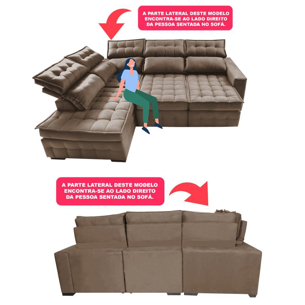 Sofá de Canto Esquerdo 2,65x2,30m Retrátil e Reclinável com Molas Ensacadas Cama inBox Nobre Castor - 4