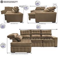 Sofá de Canto Esquerdo 2,65x2,30m Retrátil e Reclinável com Molas Ensacadas Cama inBox Nobre Castor - 3