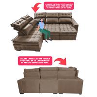 Sofá de Canto Esquerdo 2,65x2,30m Retrátil e Reclinável com Molas Ensacadas Cama inBox Nobre Castor