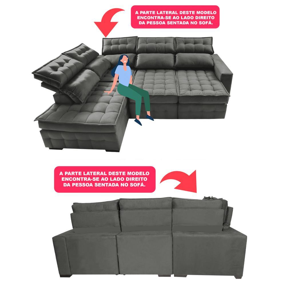 Sofá de Canto Esquerdo 2,65x2,30m Retrátil e Reclinável com Molas Ensacadas Cama inBox Nobre Cinza - 4