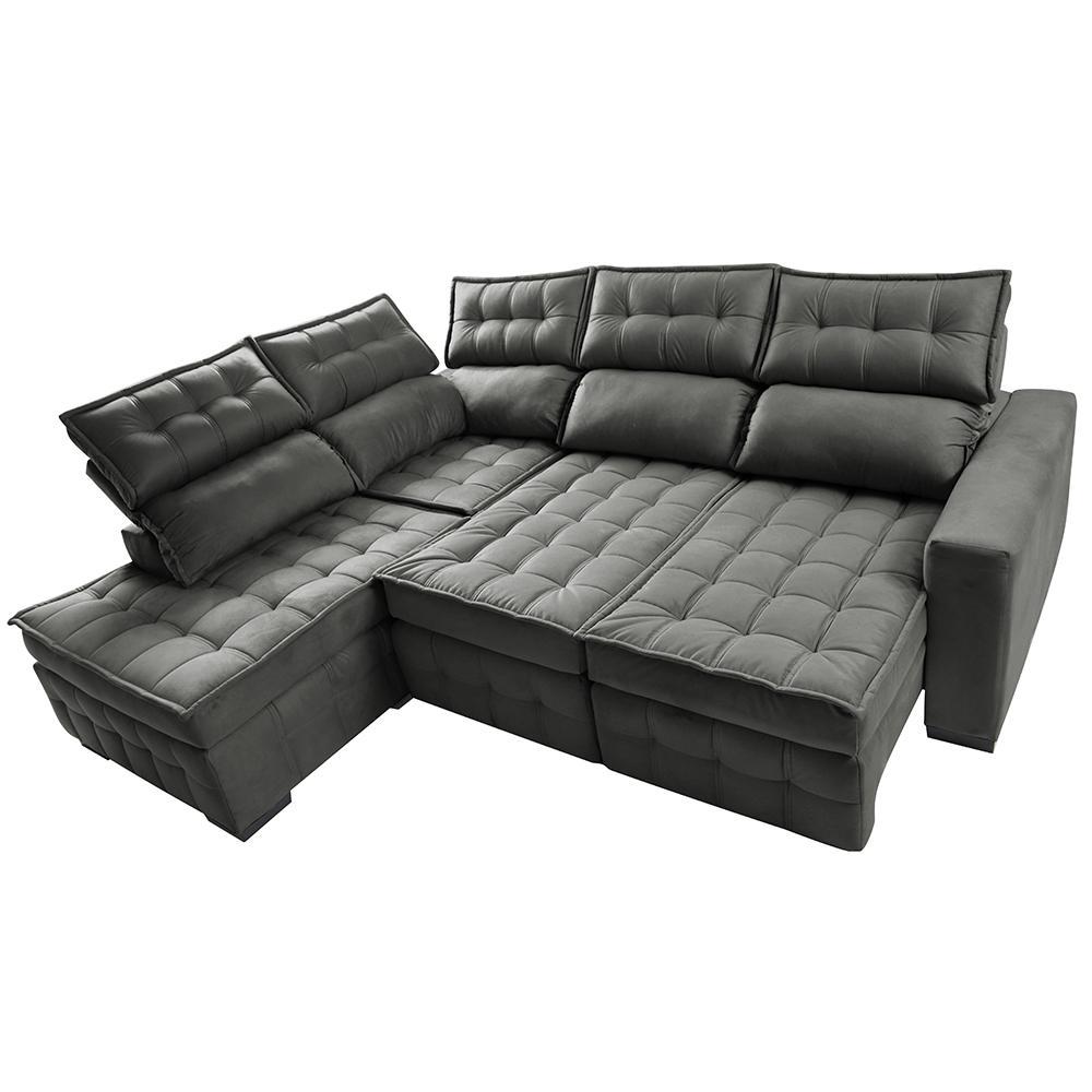 Sofá de Canto Esquerdo 2,65x2,30m Retrátil e Reclinável com Molas Ensacadas Cama inBox Nobre Cinza - 6