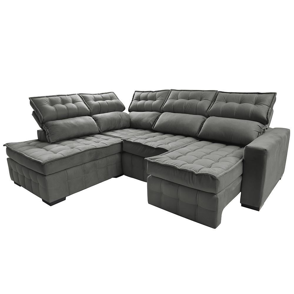 Sofá de Canto Esquerdo 2,65x2,30m Retrátil e Reclinável com Molas Ensacadas Cama inBox Nobre Cinza - 8