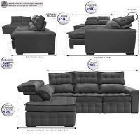 Sofá de Canto Esquerdo 2,65x2,30m Retrátil e Reclinável com Molas Ensacadas Cama inBox Nobre Cinza - 2