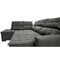 Sofá de Canto Esquerdo 2,65x2,30m Retrátil e Reclinável com Molas Ensacadas Cama inBox Nobre Cinza - 5