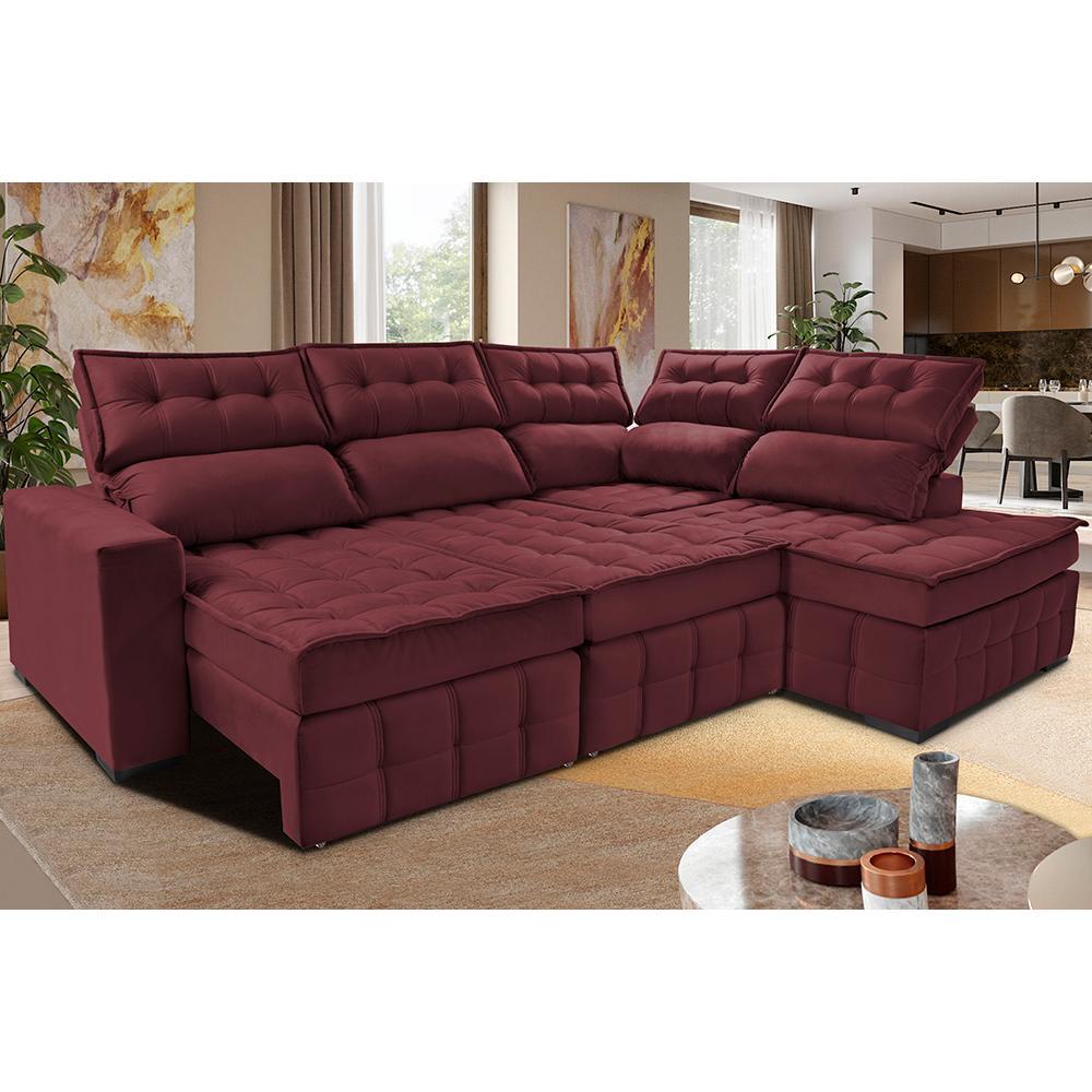 Sofá de Canto Direito 2,65x2,30m Retrátil e Reclinável com Molas Ensacadas Cama inBox Nobre Vinho - 1