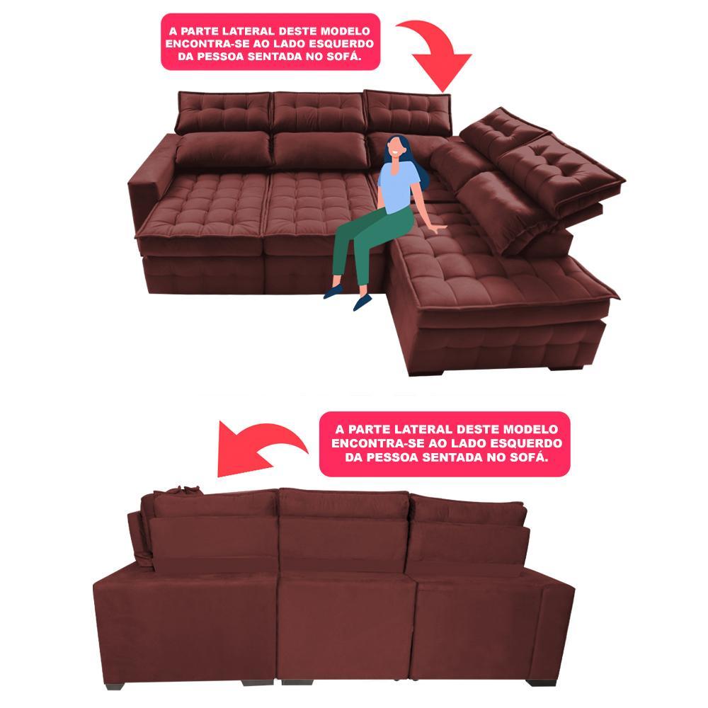 Sofá de Canto Direito 2,65x2,30m Retrátil e Reclinável com Molas Ensacadas Cama inBox Nobre Vinho - 4