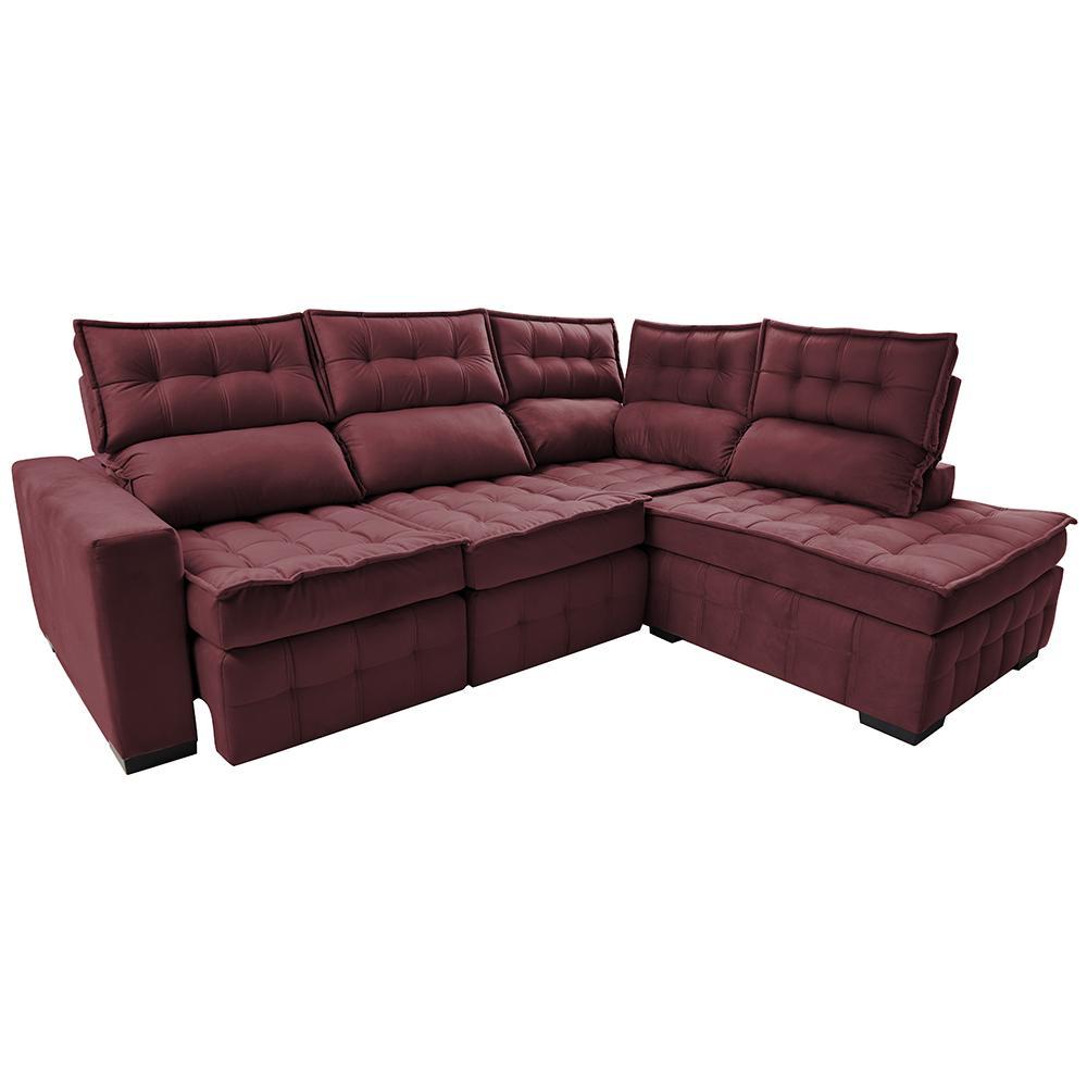 Sofá de Canto Direito 2,65x2,30m Retrátil e Reclinável com Molas Ensacadas Cama inBox Nobre Vinho - 7