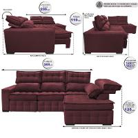 Sofá de Canto Direito 2,65x2,30m Retrátil e Reclinável com Molas Ensacadas Cama inBox Nobre Vinho - 2