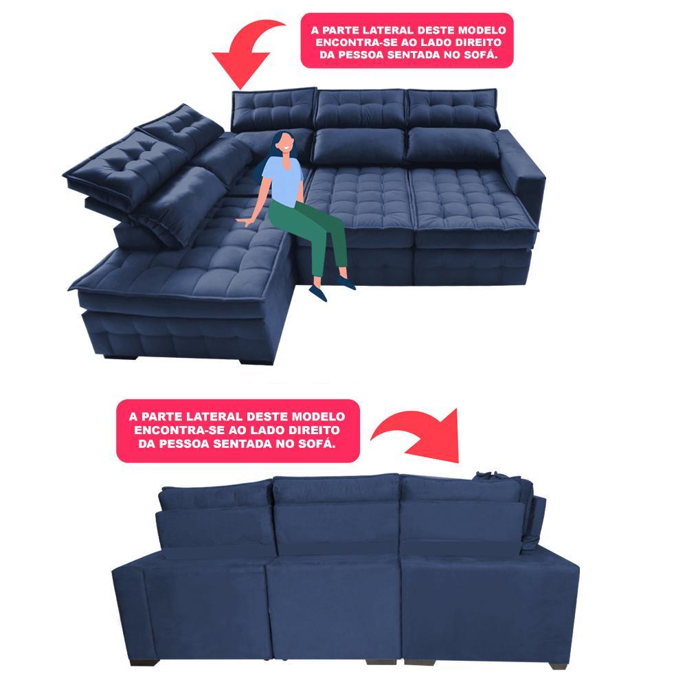 Sofá de Canto Esquerdo 2,65x2,30m Retrátil e Reclinável com Molas Ensacadas Cama inBox Nobre Azul - 4