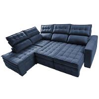 Sofá de Canto Esquerdo 2,65x2,30m Retrátil e Reclinável com Molas Ensacadas Cama inBox Nobre Azul - 6