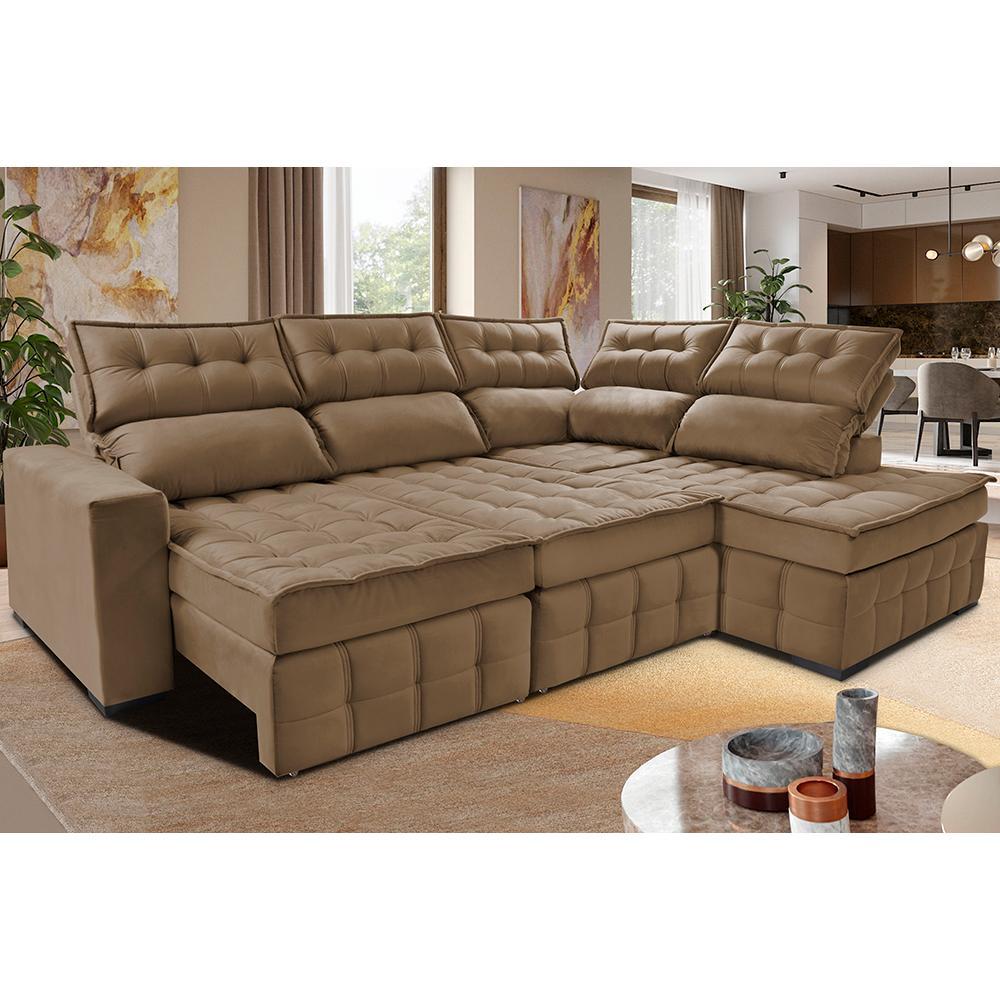 Sofá de Canto Direito 2,65x2,30m Retrátil e Reclinável com Molas Ensacadas Cama inBox Nobre Castor - 2