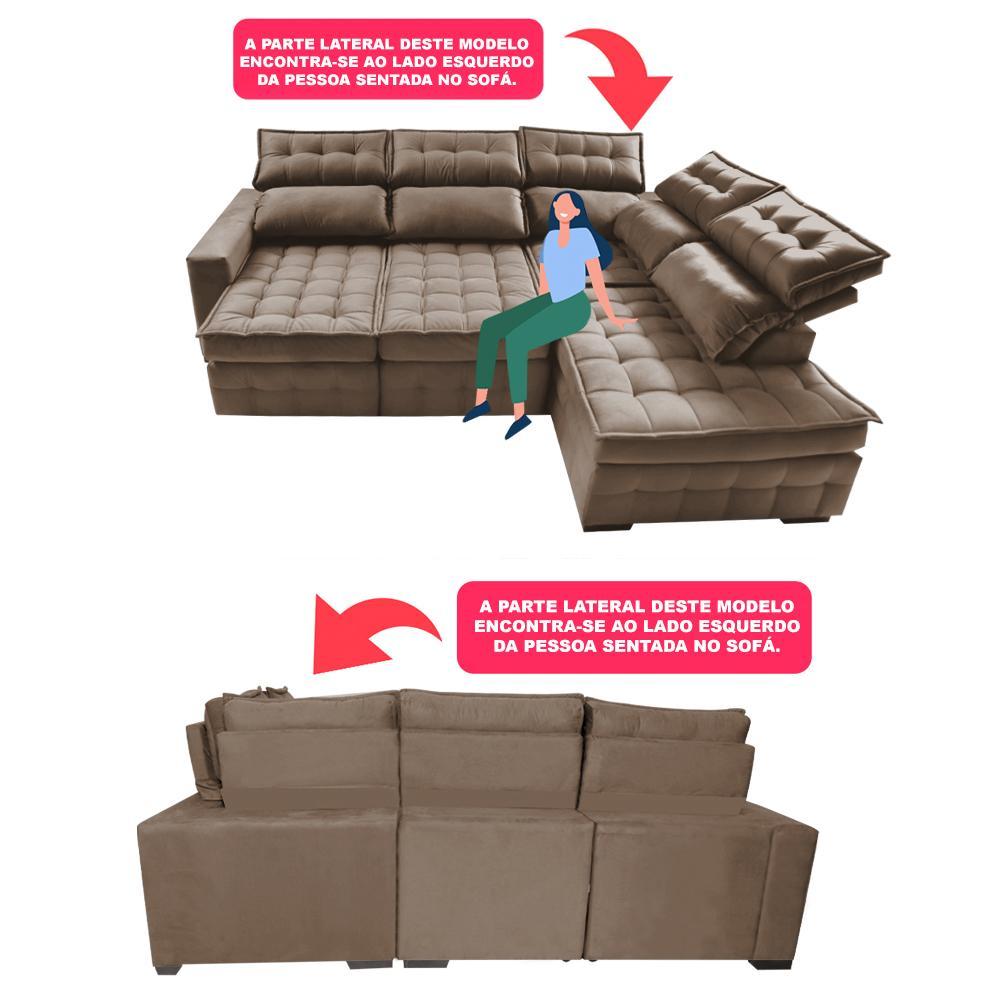 Sofá de Canto Direito 2,65x2,30m Retrátil e Reclinável com Molas Ensacadas Cama inBox Nobre Castor - 4